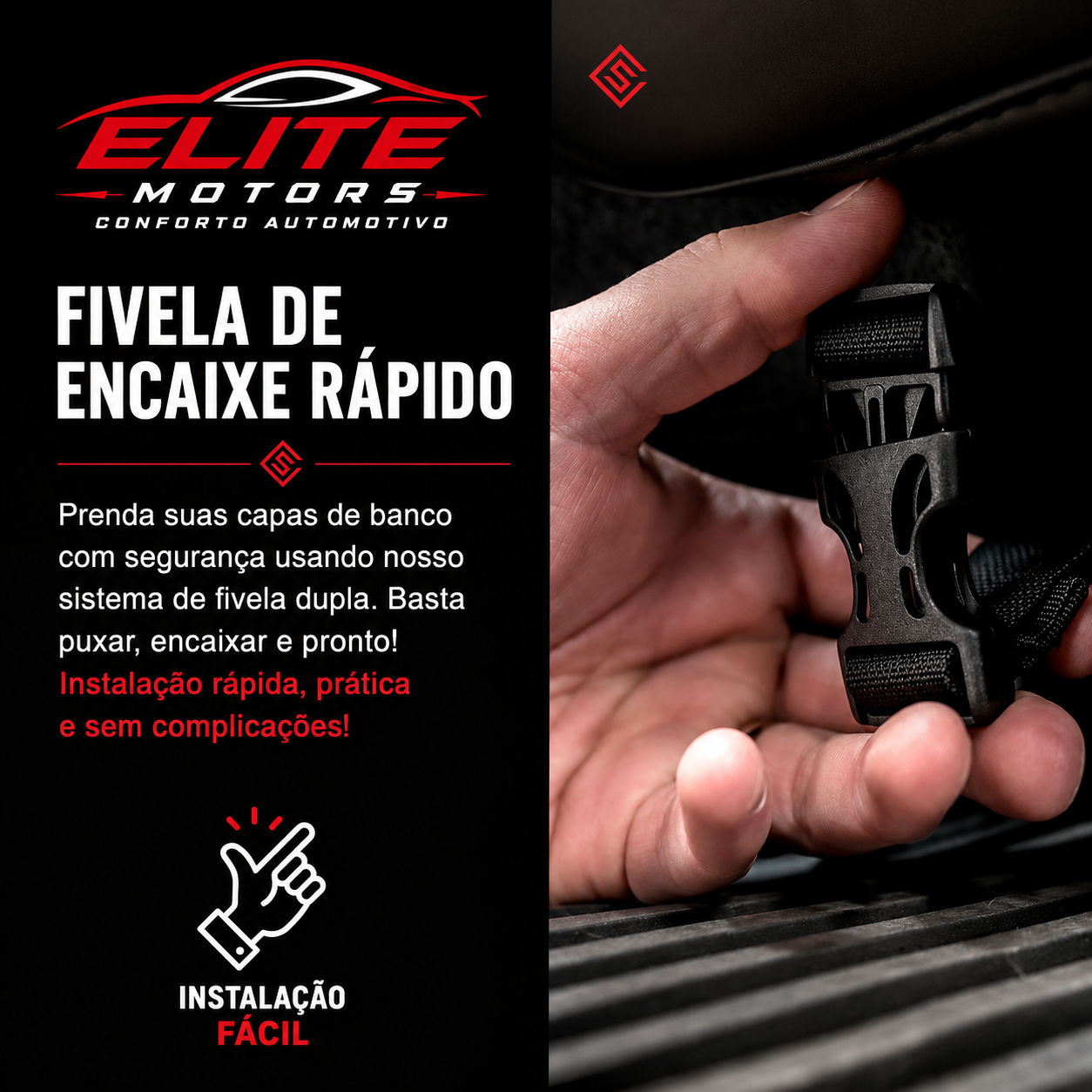 Fivela de encaixe rápido — instalação fácil